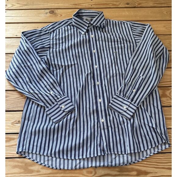 Lacoste Stripe Button Down Shirt Size 44 (XL) Men’s Blue - Picture 1 of 8
